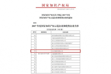 尊龙集团集团被评为2017年度国度知识产权示范企业